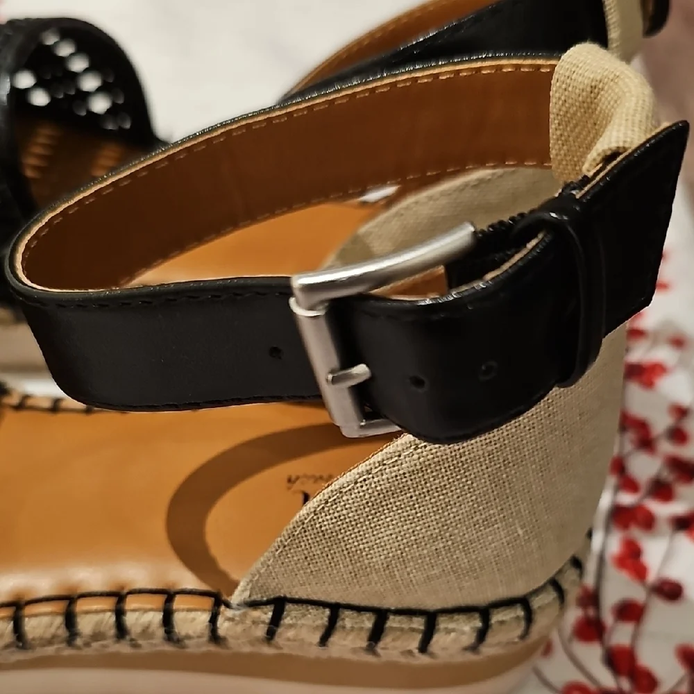 a.n.a Black and Tan Wedges Sandals
